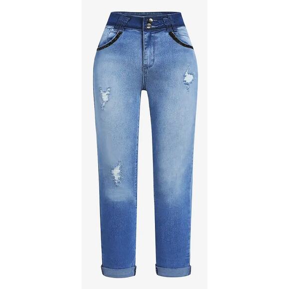 NWT Flamingals Ripped Roll Hem High-Rise Skinny Jeans Women's XL 32X30 - Picture 1 of 8